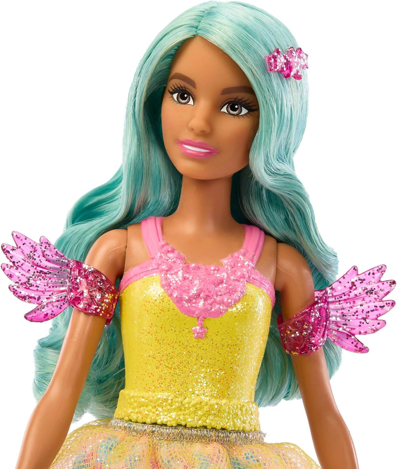 Barbie Hidden Magic - Teresa docka med älvdräkt, vågigt hår och kam för rolig frisör, för åldrarna 3 och uppåt, HLC36