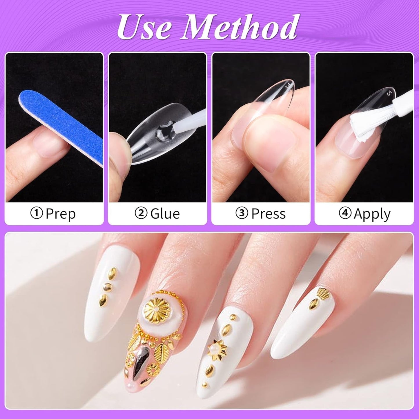 Becellen 500 st konstgjorda nagelspetsar, mjuka gelnagelspetsar, heltäckande, gelnagelspetsar, förpolerade konstgjorda naglar, DIY Nail Art limset (mandlar)