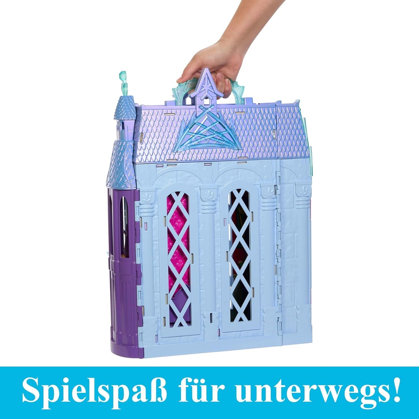 Mattel Disney Frozen - Castle Arendelle Dollhouse (60cm+) med Elsa Doll, 4 lekplatser och 15 delar av Disney Frozen II möbler och tillbehör, HLW61