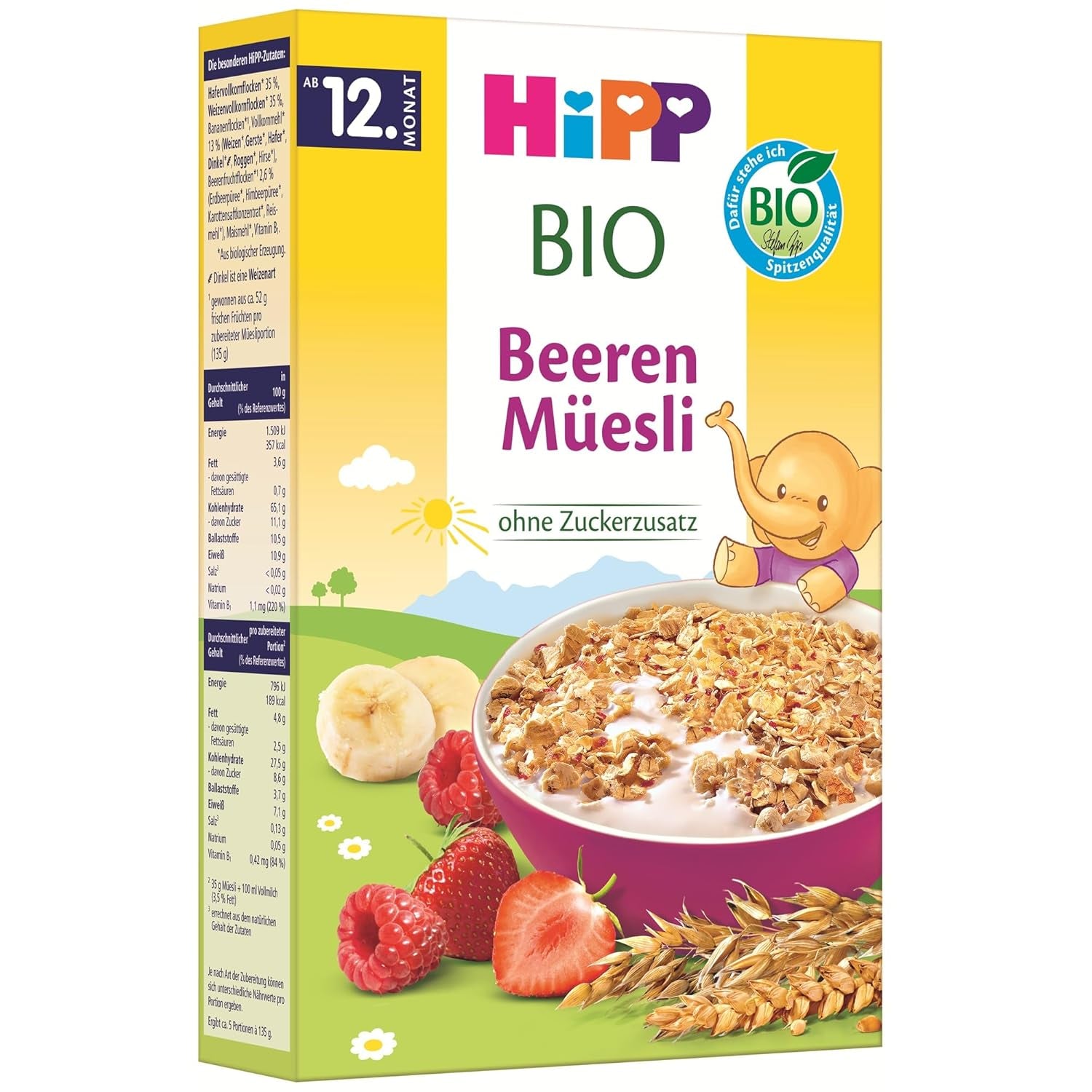 HiPP Bio Beeren-Müesli (8 x 200g), ab 12. Monat, ohne Zuckerzusatz, besonders fine Stückchen - leicht zu chewen, i bästa bio-Qualität