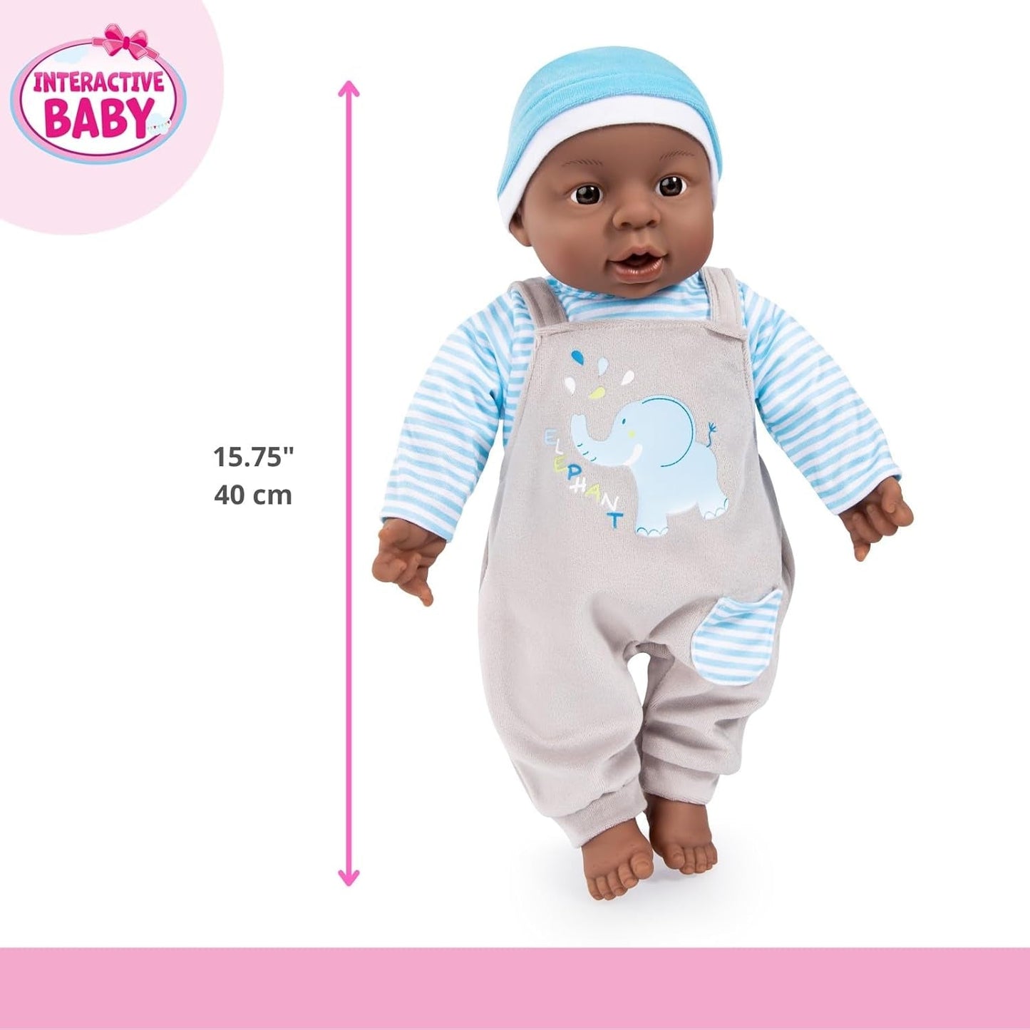 Bayer Design 94001AH Interactive Baby Doll, Pojke, Talking, Mjuk kropp, 40cm, Mörk Läder, Blå