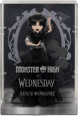 Monster High Wednesday Doll, Rave'N Wednesday Collectible Figur i svart gotisk klänning inspirerad av dansscenen, premiumtillbehör och dockställ, HXJ03