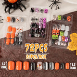 72 st Halloween naglar självhäftande falska naglar Korta konstnaglar Självhäftande pressade naglar Pumpkin Ghost konstnaglar tips Nail Art Orange Grön Svart