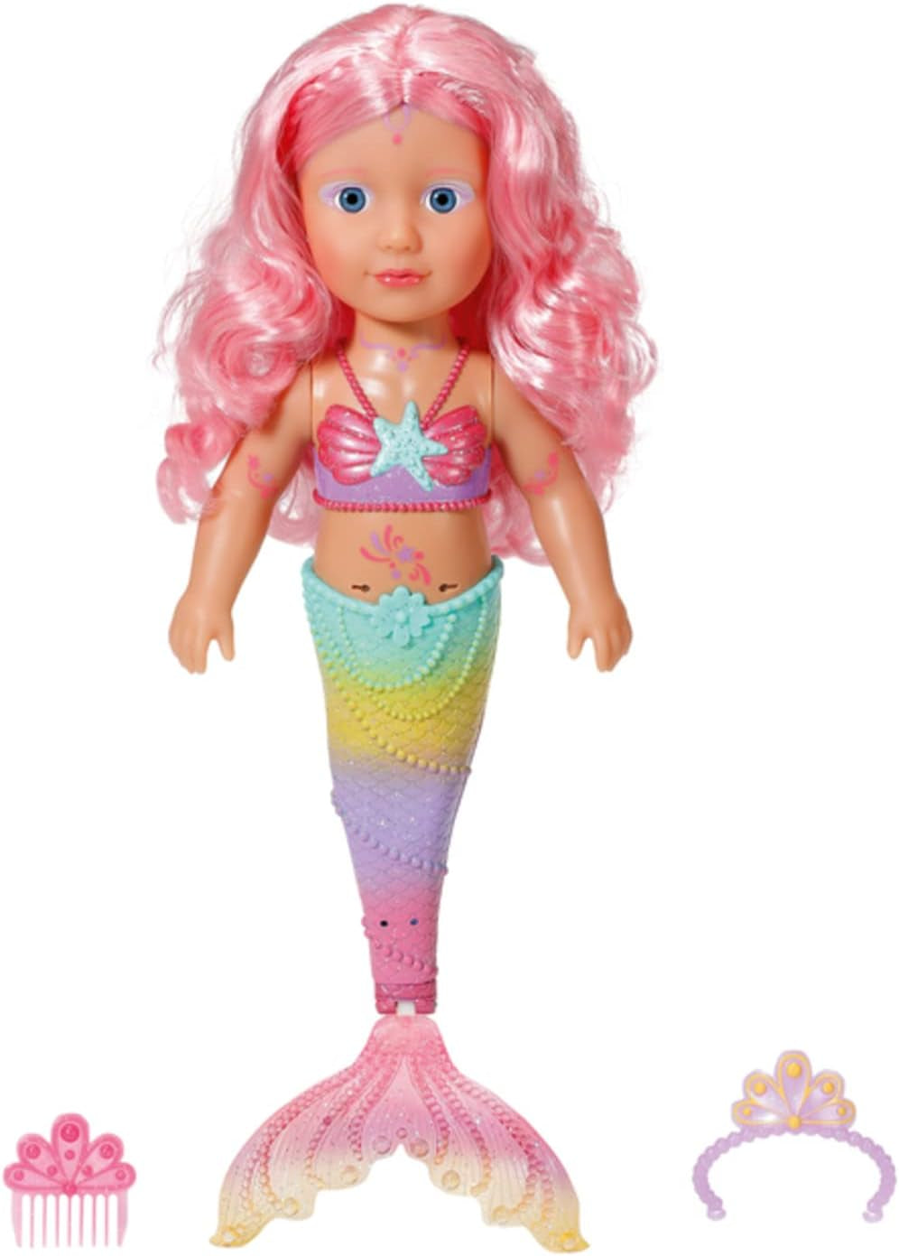 BABY Born Little Sister Mermaid 46 cm Vattentät sjöjungfrudocka med långt hår och rörlig glitterfena, inkl. tiara och kam, 833681 Zapf Creation Dolls Naty Shop