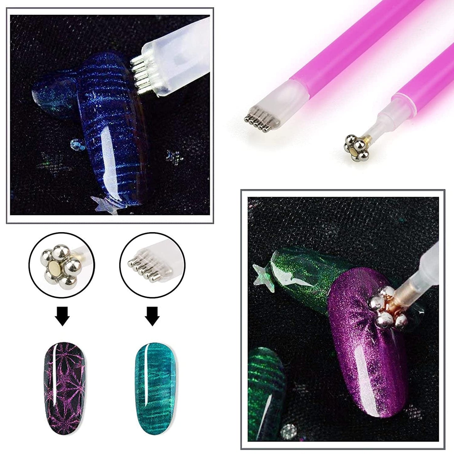 Nail Art Werkzeug Magnetstift, 10 Stück Nagel Magnet Stick Tool Set, Nagel Magnet Stift Und Starker Magnet Lager Punktierungsstifte Für DIY 3D Magnetics Katzenauge UV Gel Polnisch Nagel Kunst