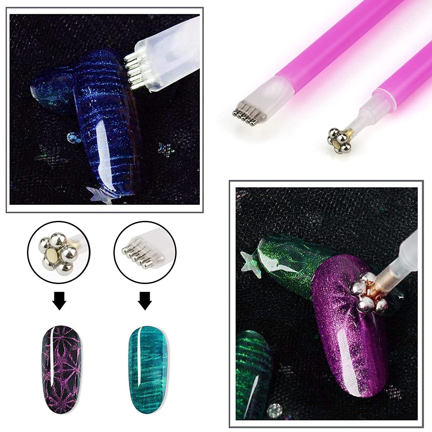 Nail Art Werkzeug Magnetstift, 10 Stück Nagel Magnet Stick Tool Set, Nagel Magnet Stift Und Starker Magnet Lager Punktierungsstifte Für DIY 3D Magnetics Katzenauge UV Gel Polnisch Nagel Kunst