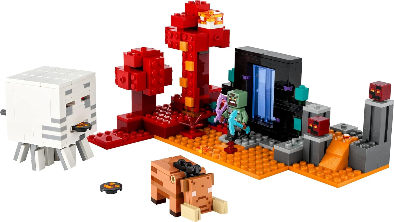 LEGO Minecraft Ambush at the Nether Portal Nether-leksak för barn med stridsscener och legendariska figurer inklusive spökpresent för spelare pojkar och flickor 8 år gamla 21255 Byggset Besuche den LEGO-Store