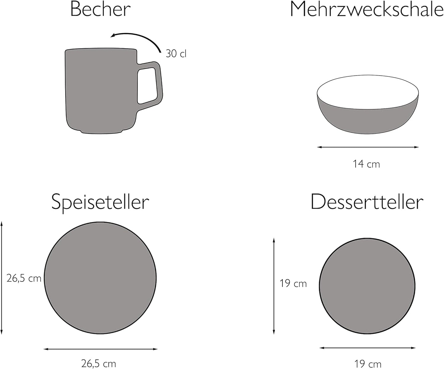 CreaTable, 22582, SAMBA-serien, 16-delat servisset för 4, kombinerad porslinsservice, diskmaskin och mikrovågssäker, kvalitetstillverkning