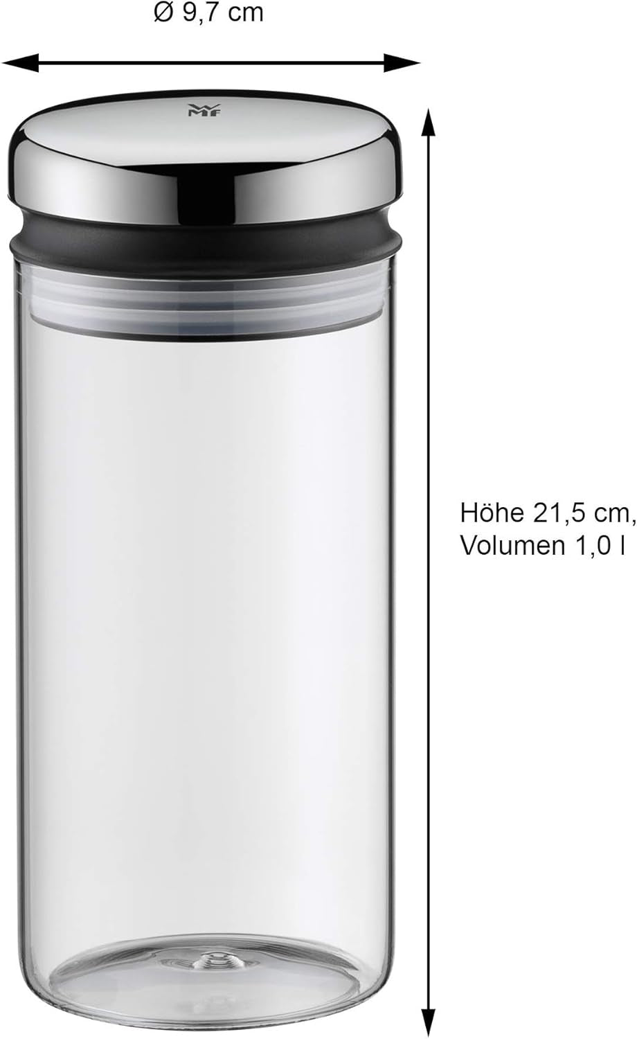 WMF Barista sirap/honungsdispenser 240ml, förvaringsburk & depå i glas 1l, höjd 21,5 cm, förvaringsburk med lock, kaffebönbehållare, flingburk, matförvaringsburk med stor påfyllningsöppning Matförvaringslådor Naty Shop