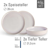 som. av Villeroy & Boch – Crafted Cotton Dinner-Set 4 teilig Weiß, Spülmaschinenfest, Mikrowellensicher, Geschirrset, Tafelservice Modern, Speiseteller, Tiefe Teller, Pottery-Look, Premium Porzellan