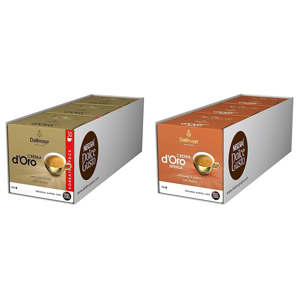 Dallmayr Crema d´Oro, XXL-Vorratsbox & Dallmayr Crema d´Oro intensa (48 Kaffeekapseln, Intensität 9 av 12, 100% Arabica-Bohnen), 3er Pack (3x16 Kapseln)