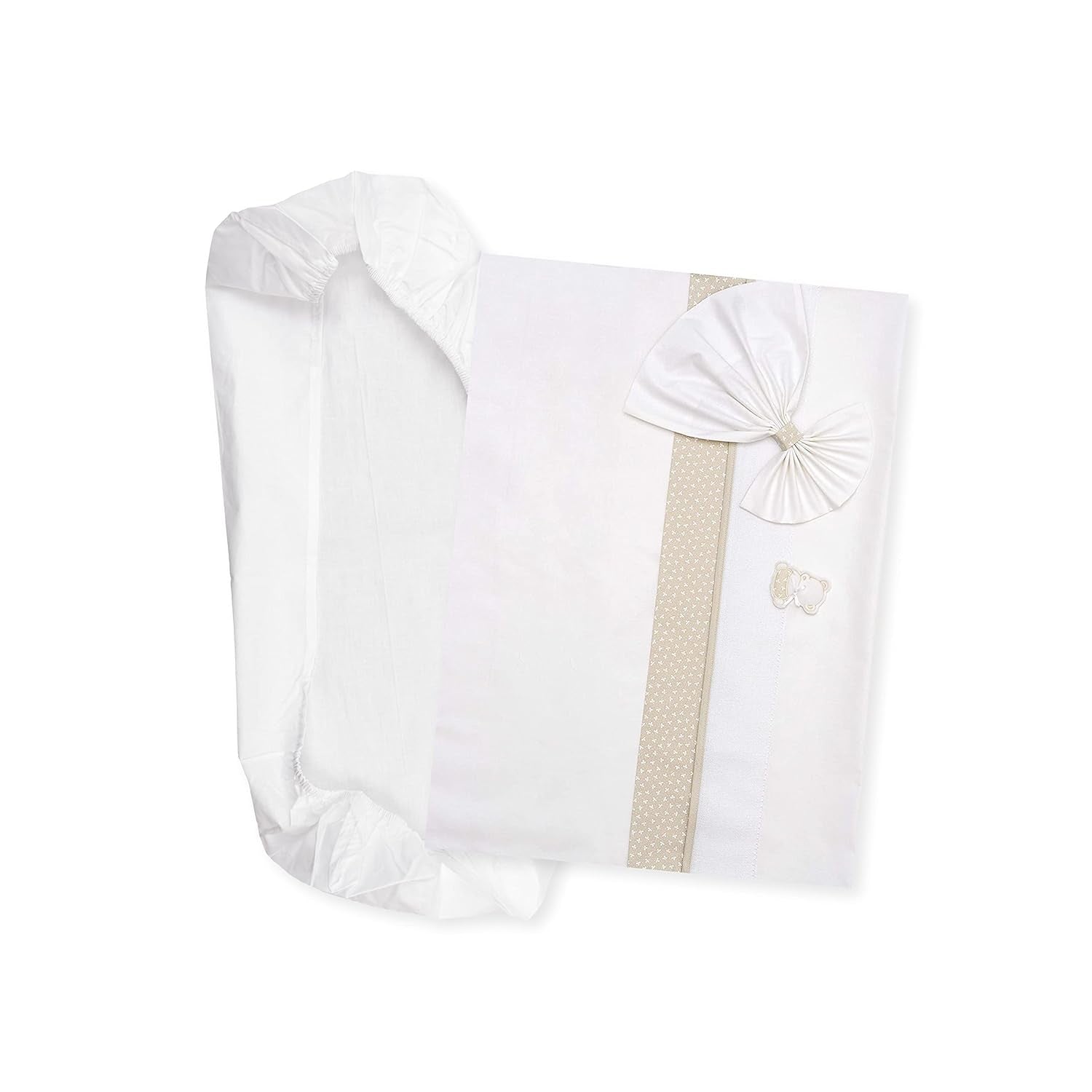 Vitt och rosa sängkläder för bärsäng, 1 underlakan, 1 överlakan med Aida-bandbroderi och 1 örngott, 100 % bomull, tillverkad i Italien Naty Shop Taupe täcken och täcken