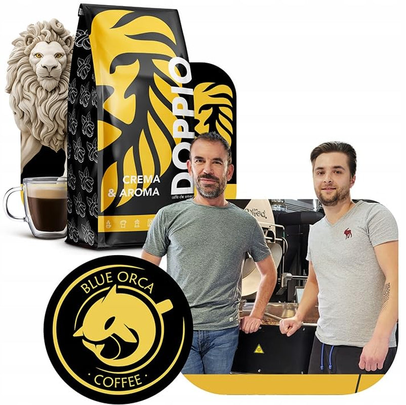Doppio Cream & Flavor 1KG | Kaffebönor 80% Arabica och 20% Robusta | med toner av kakao, nötter och kola | Färsk och medelstekt, låg syra | för espresso | Blue Orca Coffee