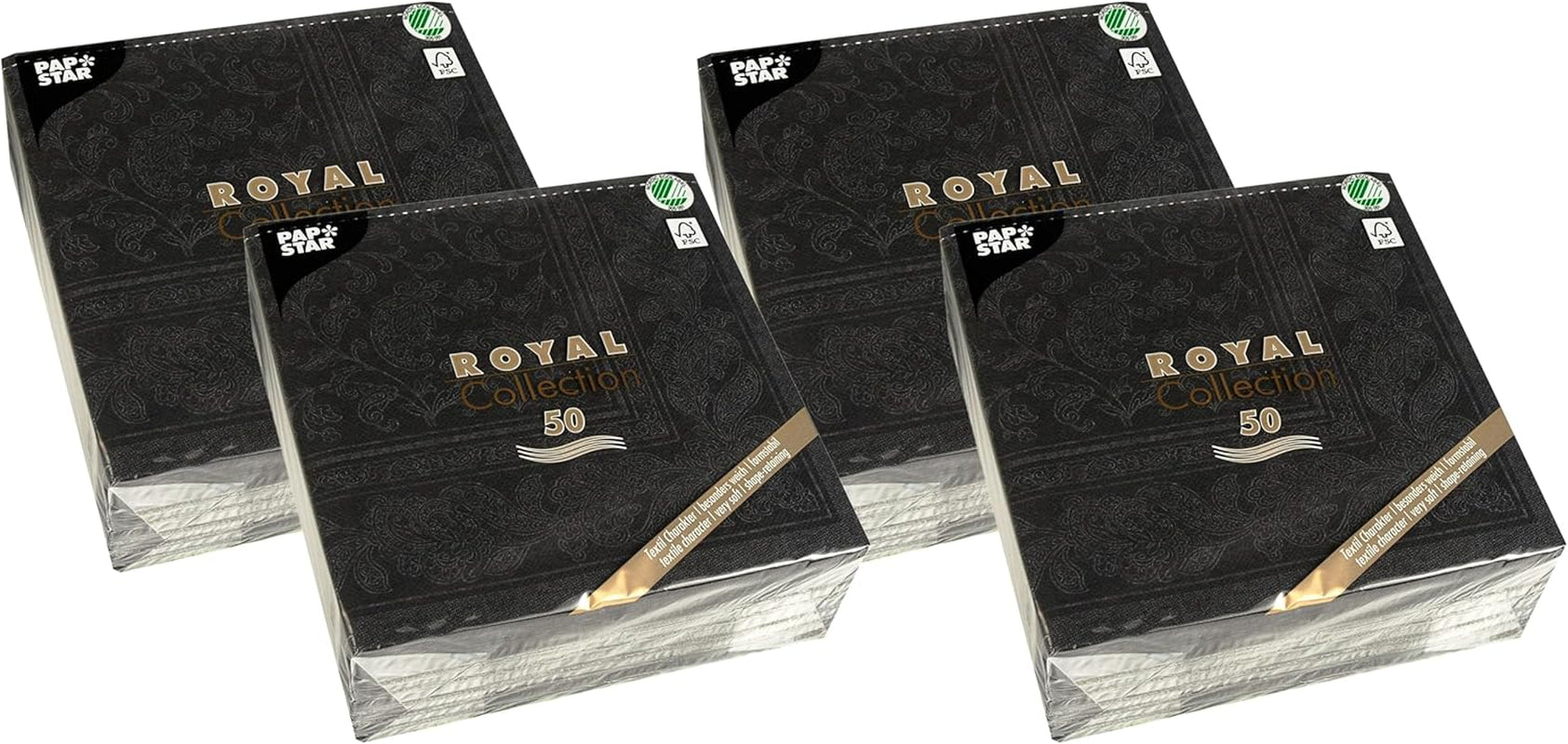 50 servetter ROYAL Collection 1/4-faldigt 40 X 40 svarta "Ornaments"