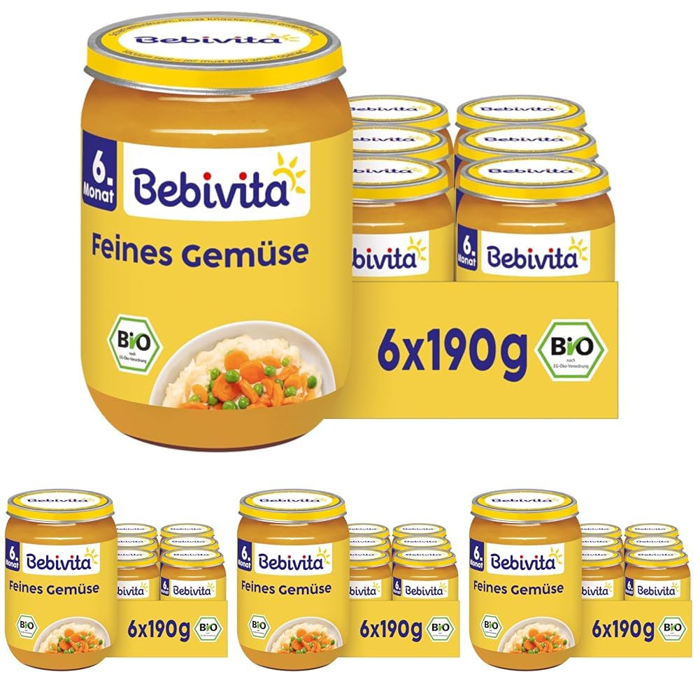 Ekologiska fina grönsaker (6 x 190g), från 6 månader, inget tillsatt salt, den perfekta grönsaksburken för att starta kompletterande utfodring (paket med 4)