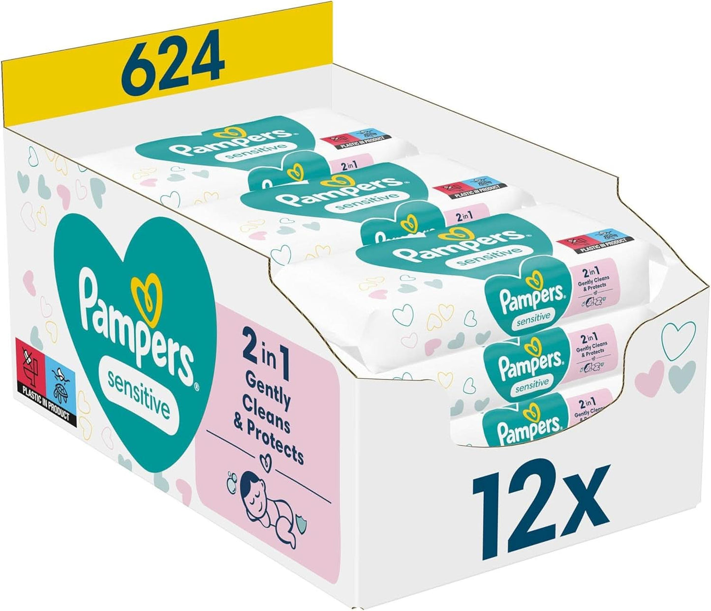 Pampers Sensitive Feuchttücher 5 Packungen Mit 52 Stück - 260 Feuchttucher, Ohne Duft, Für Eine Sanfte och Weiche Reinigung Naty Shop 624 Stück (1Er Pack)