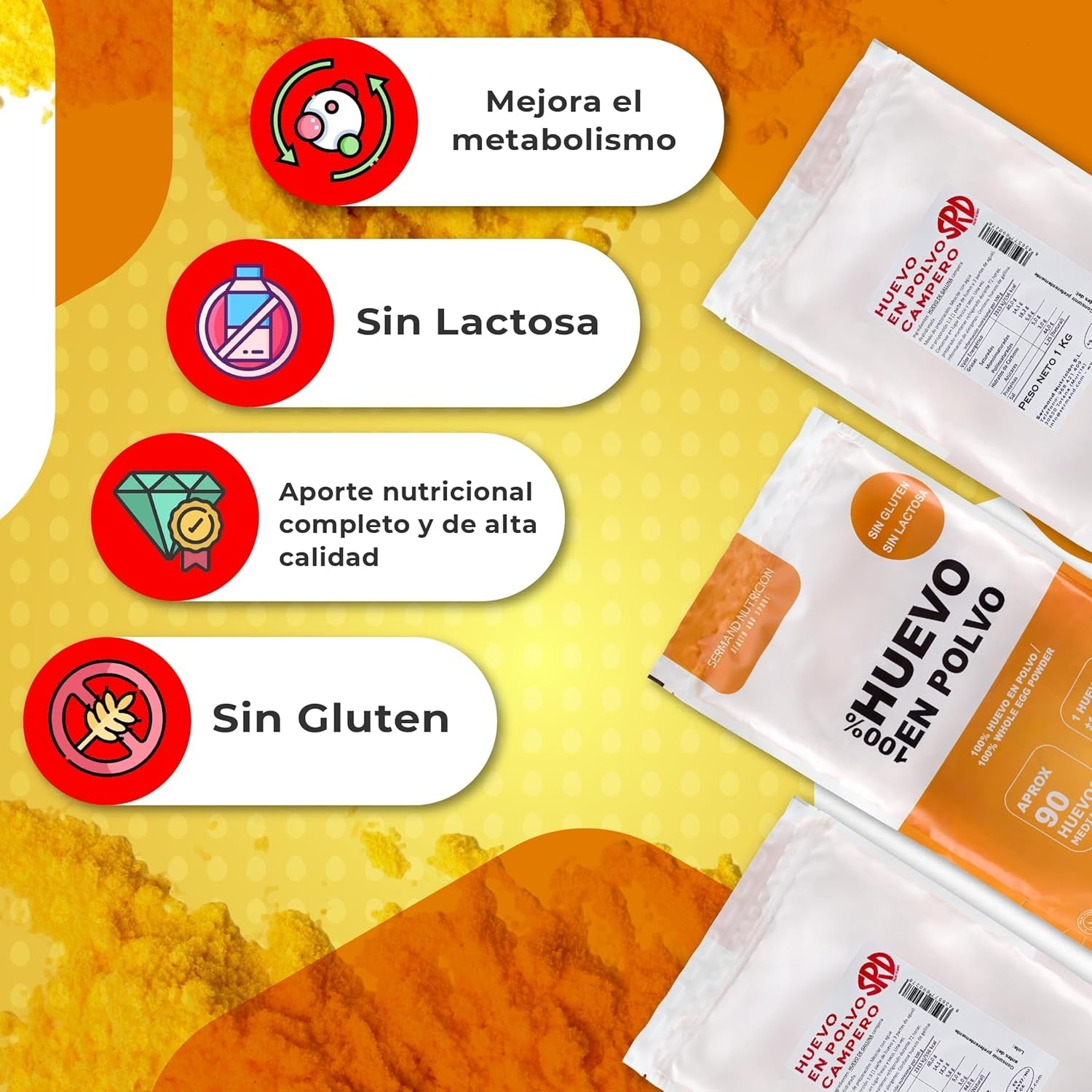 Eipulver aus Freilandeiern (1kg) | Pasteurisiertes Vollei Pulver | Ohne Zusatztoffe | Glutenfri & laktosfri | Vakuumverpackung i Zip-Beutel
