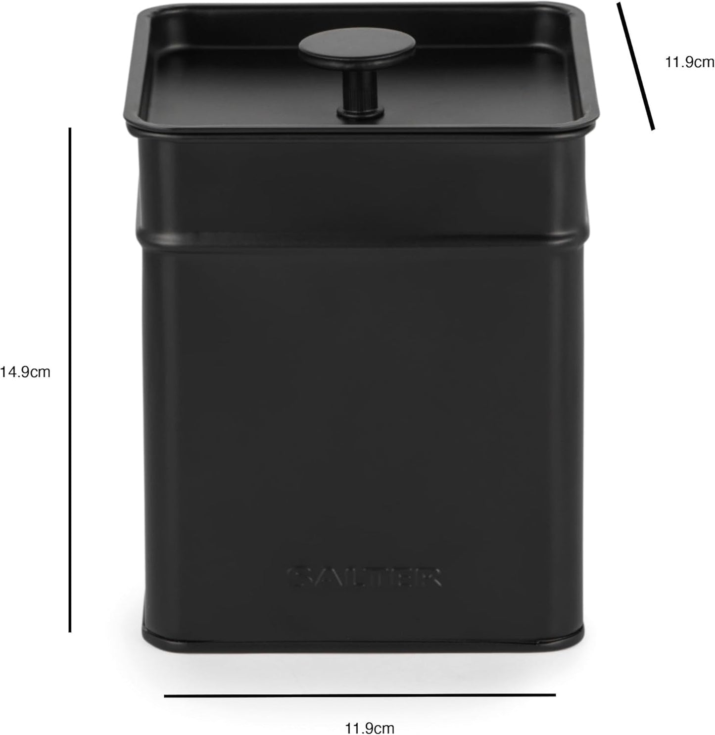 Salter BW12614EU7 Kuro förvaringslådor set - 4 köksbehållare Bröd/te/kaffe/socker Fyrkantiga förvaringslådor Lätt att rengöra Håll maten fräsch Svart matförvaringslådor Naty Shop
