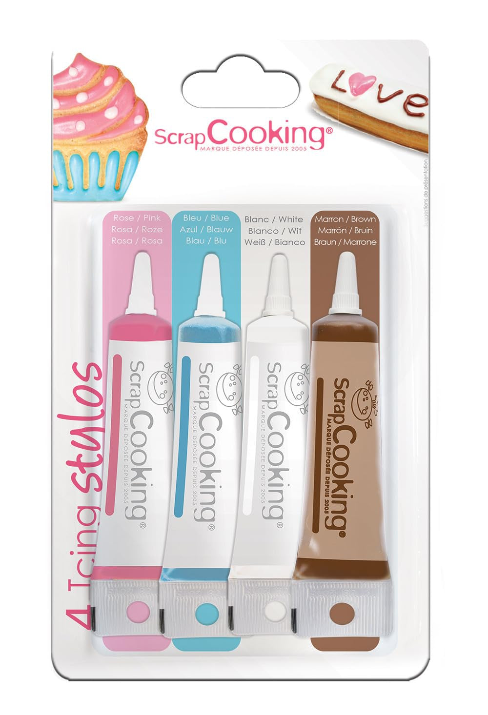 Scrapcooking - 4 dekorativa pennor vit, rosa, blå, choklad 4X20G