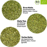 Mate-te-servis för två, ekologisk ● 2 Mate-koppar + 2 bombillas + 300 g Mate-te + tillagningsinstruktioner