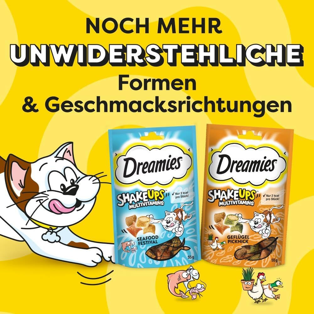 DREAMIES SHAKE UPS Multivitamin Seafood Festival Kattgodis i portionspåsar - 55 g (6 påsar)
