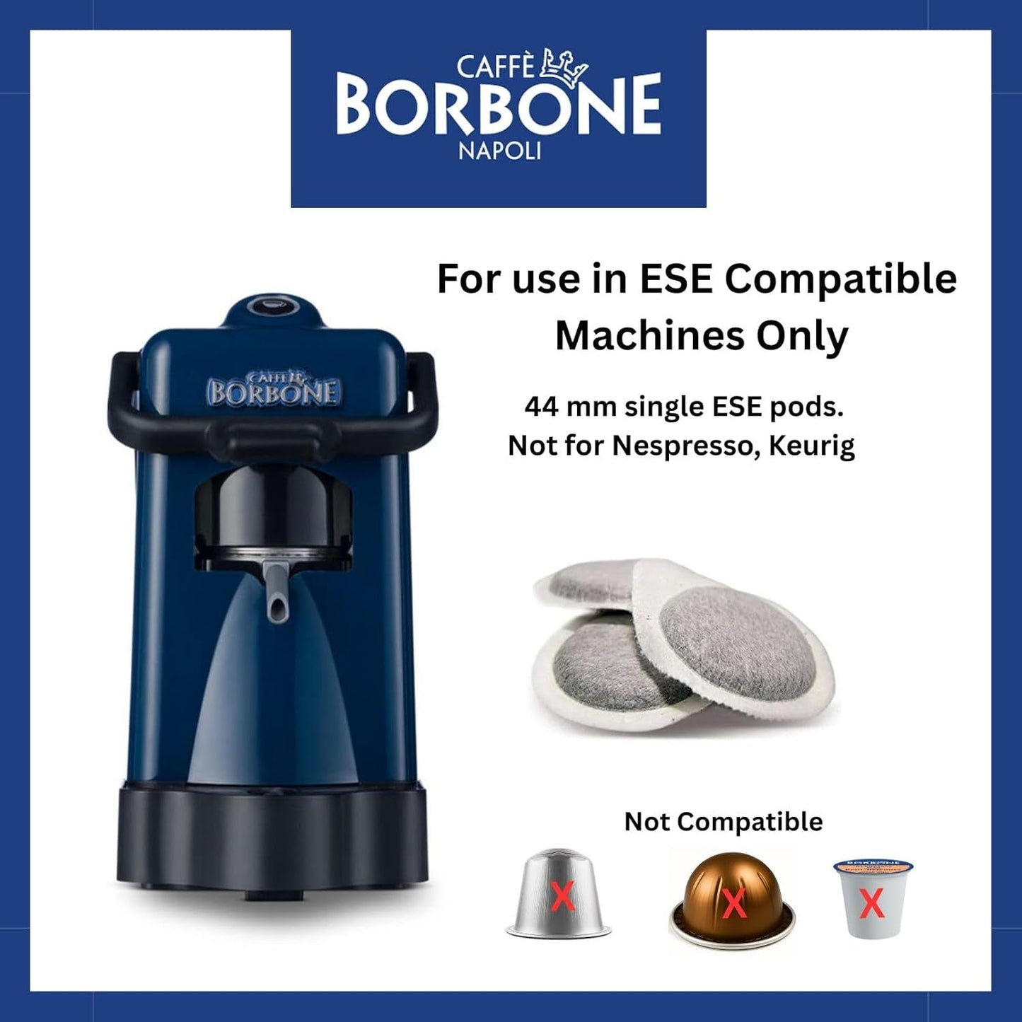 Caffè Borbone komposterbara Kaffeepads, Blue Kaffeemischung - 50 Pads - Kompatibel med ESE System Papier Pads 44 mm