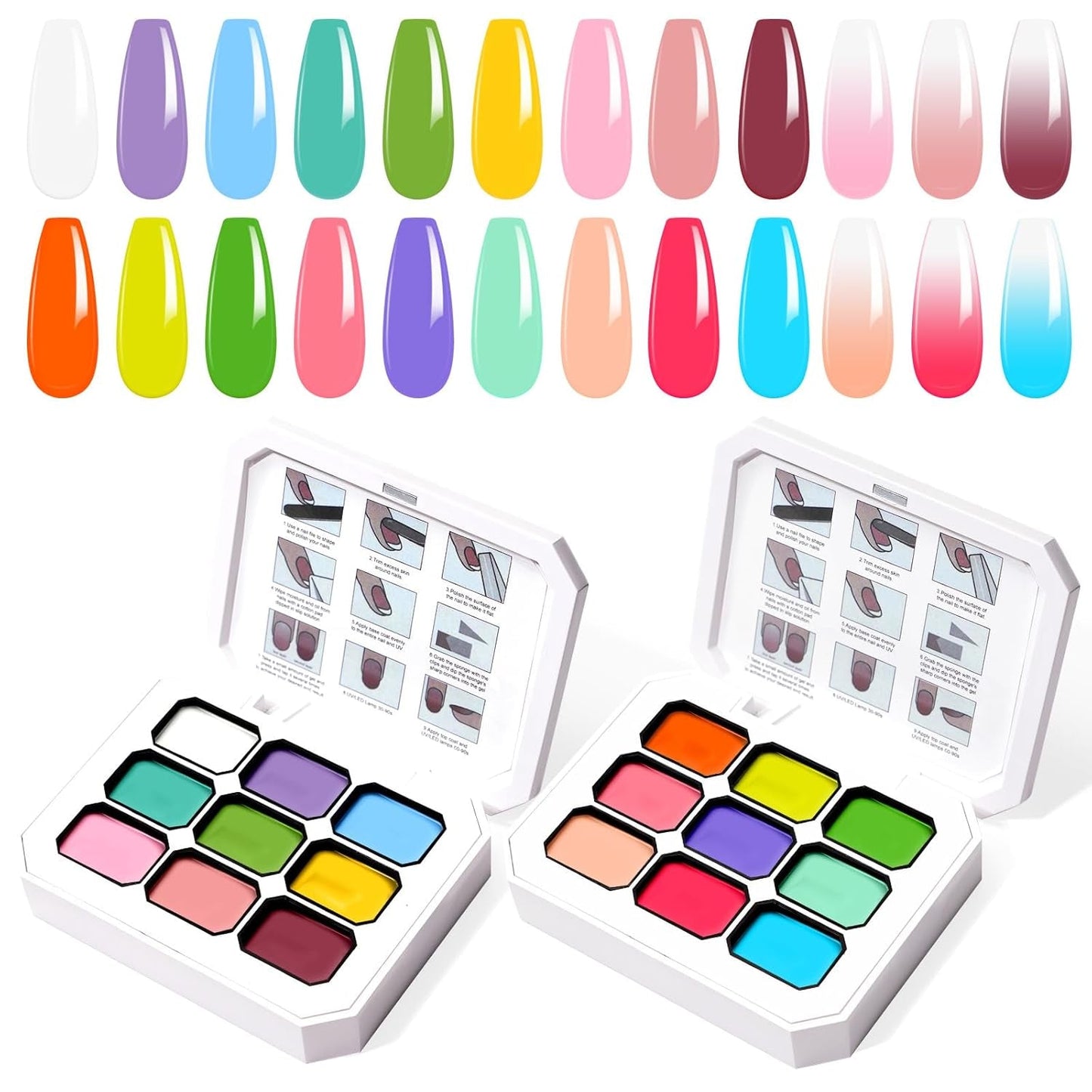 Gradient Painting Gel, 12 färger Ombre Gel Nagellack med 100st Nagelsvampar & 4 Klor Metal Grabber för fransk manikyr DIY Nail Art, Set I