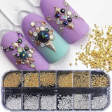 GZMAYUEN Nail Art Perlen Micro Caviar Für Nägel, 0,3-3Mm Goldene Silber Mini Caviar Strasssteine, Weiß Beige Mini Nägel Perlen Mikroperlen Dekor Für Nägel