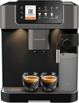 GRUNDIG KVA 6230 helautomatisk espressomaskin med mjölkskummare, rostfri kvarn med 13 malningsinställningar, bönbehållare 250 g, avtagbar vattentank 2 liter, pumptryck 19 bar, pekskärm, svart