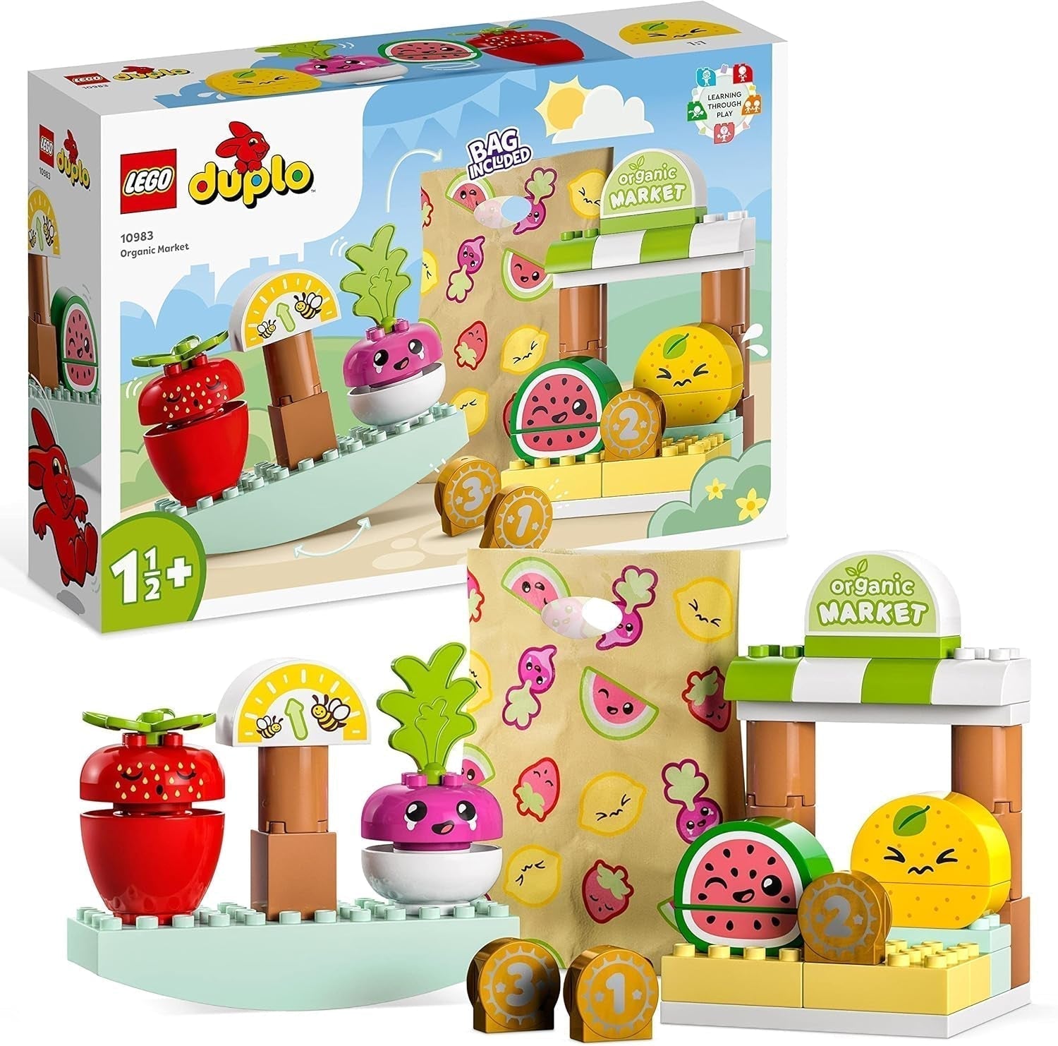 LEGO DUPLO Min första ekologiska marknad, leksaksbutiksset för pojkar och flickor, pedagogisk leksak för småbarn från 1,5 år, frukt- och grönsakstillbehör 10983 Byggset Besuche den LEGO-Store Single