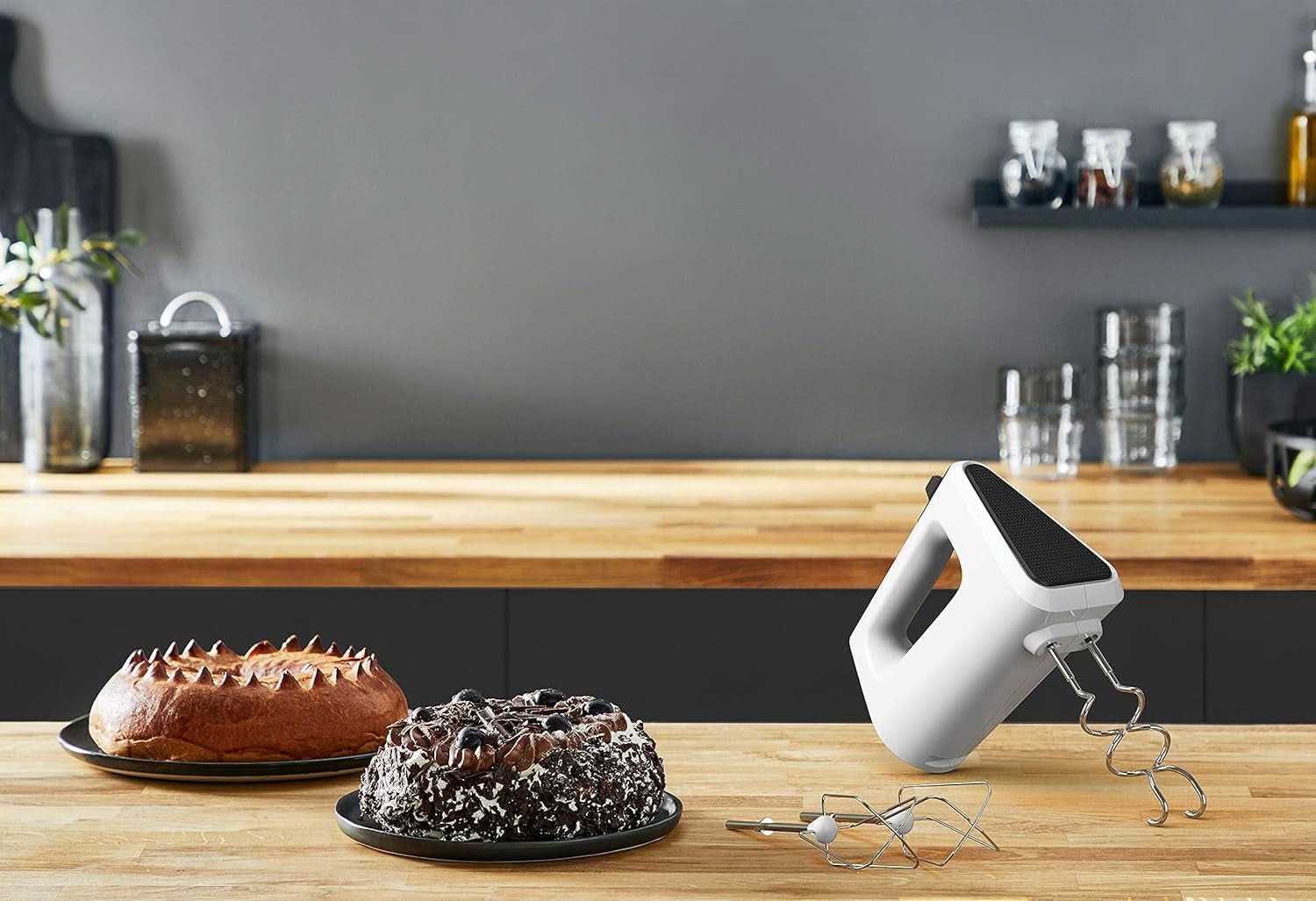 Krups GN4001 3 Mix 4000 Handmixer | 450 watt | Robust design | Variabel hastighetsregulator | Turbo-Und Auswurf-Funktion | Inkl. 2 Rührbesen Und 2 Knethaken | Weiß/Grau Kitchen Naty Shop