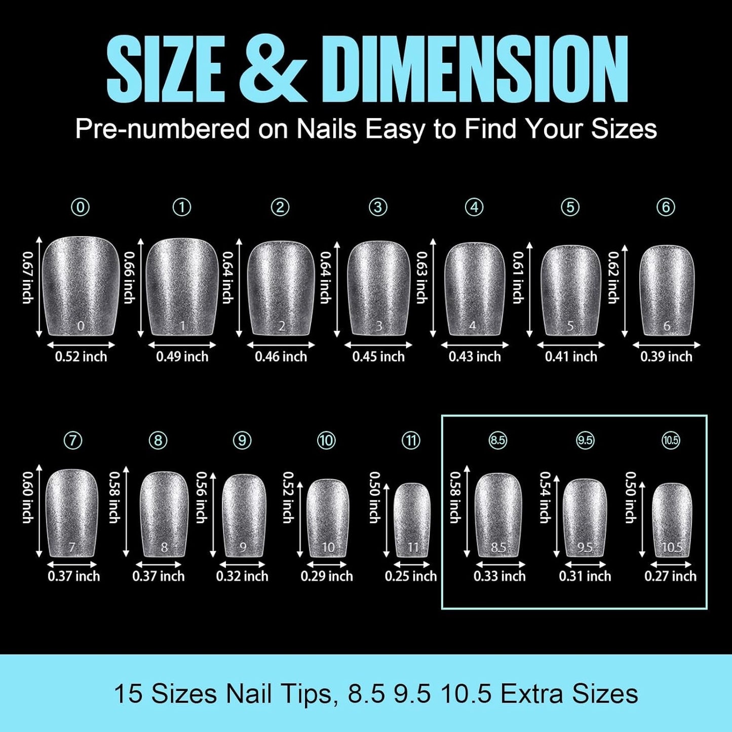 TOMICCA kistspetsar Ultra korta nagelspetsar - nagelspetsar, mjuka gelspetsar, full täckning, förformade matta konstgjorda nagelspetsar, gelnagelspetsar - 360 stycken, 15 storlekar