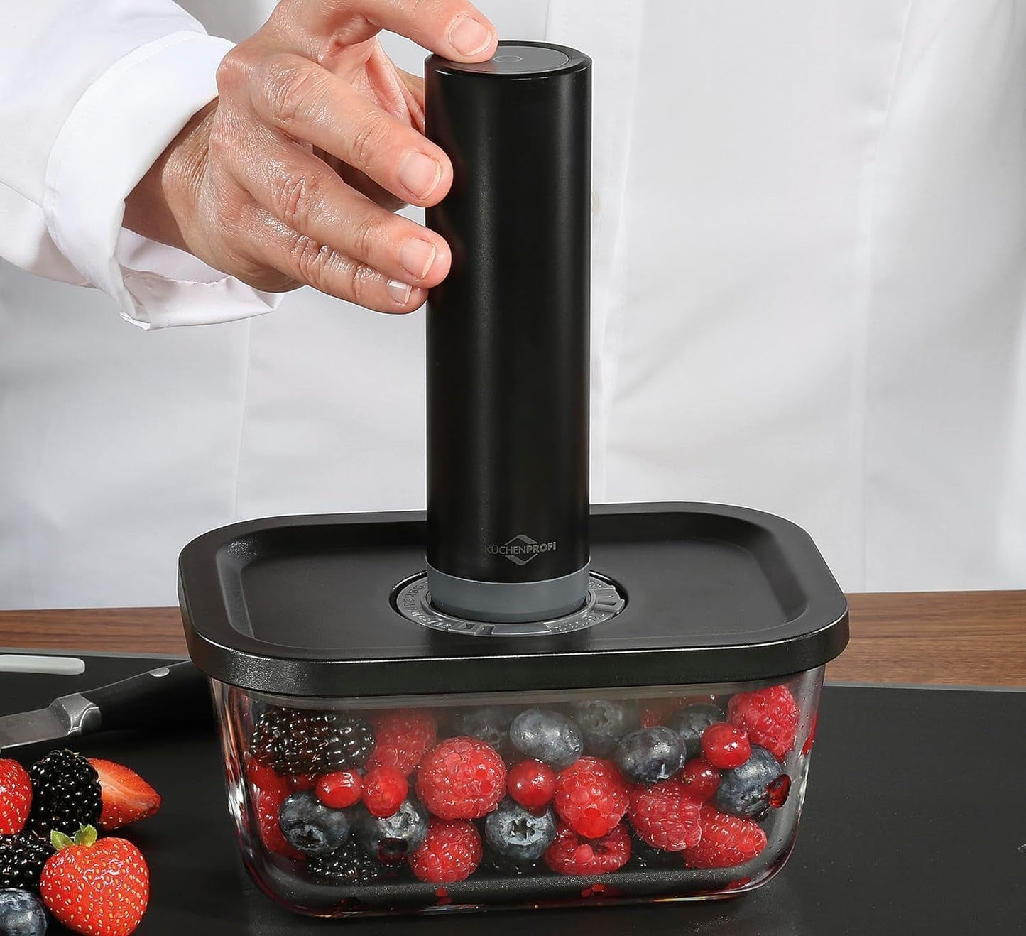 Vakuumsats Küchenprofi EASYFRESH | Set med 7 delar | 1x elektrisk vakuumpump, 1x vakuumburk S, M och L, 3x vakuumpåsar 22x21 cm | borosilikatglas, högkvalitativ plast | beredning och förvaring Matförvaringslådor Naty Shop