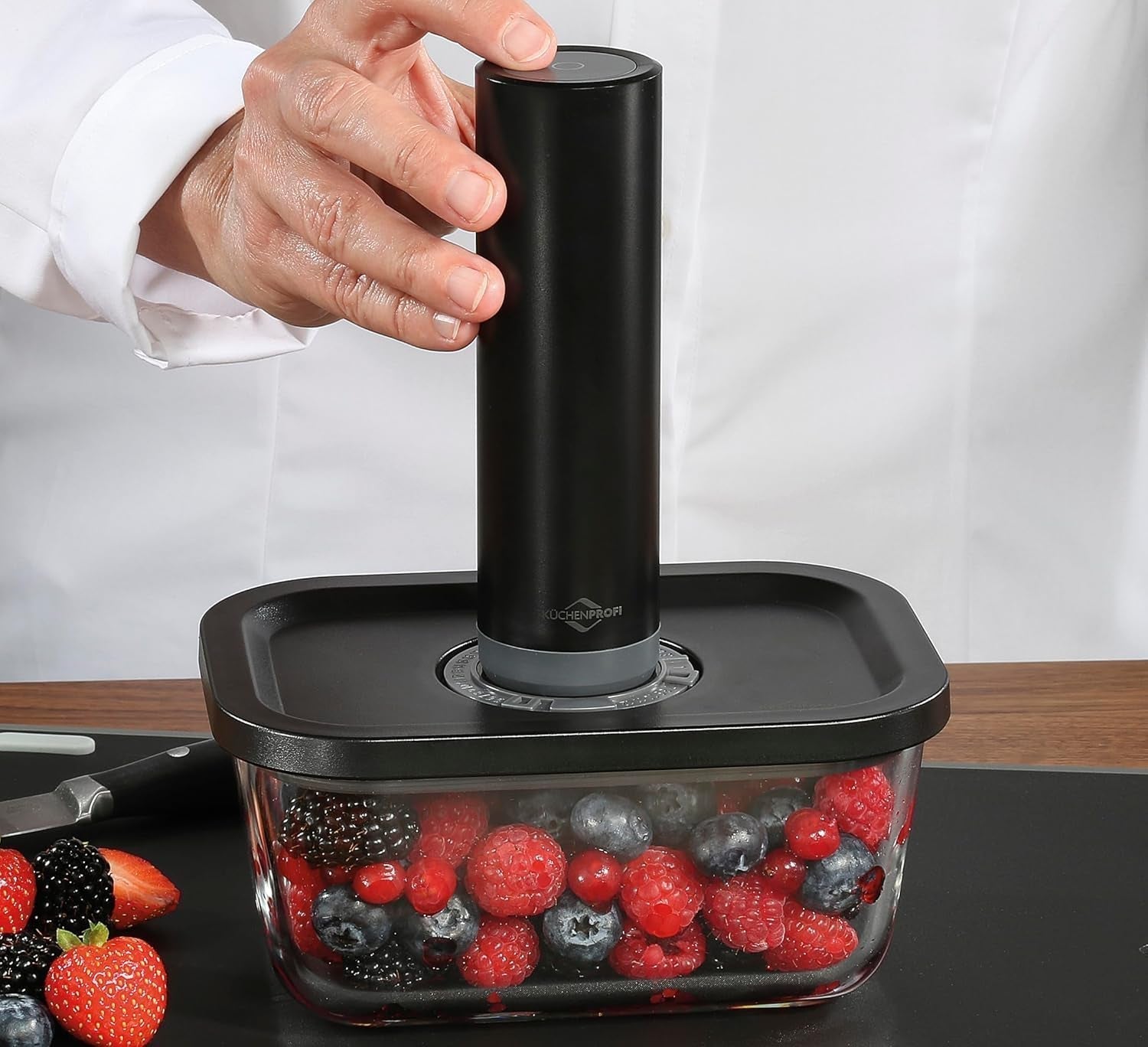 Vakuumsats Küchenprofi EASYFRESH | Set med 7 delar | 1x elektrisk vakuumpump, 1x vakuumburk S, M och L, 3x vakuumpåsar 22x21 cm | borosilikatglas, högkvalitativ plast | beredning och förvaring Matförvaringslådor Naty Shop