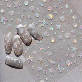 JMEOWIO 3D Nagelsticker Aurora Muschel Seestern Nail Art Sticker Selbstklebend Nagelaufkleber 5D Stereoskopisk Ozean Thema Dekoration Nageldesign Zubehör 1 Blatt