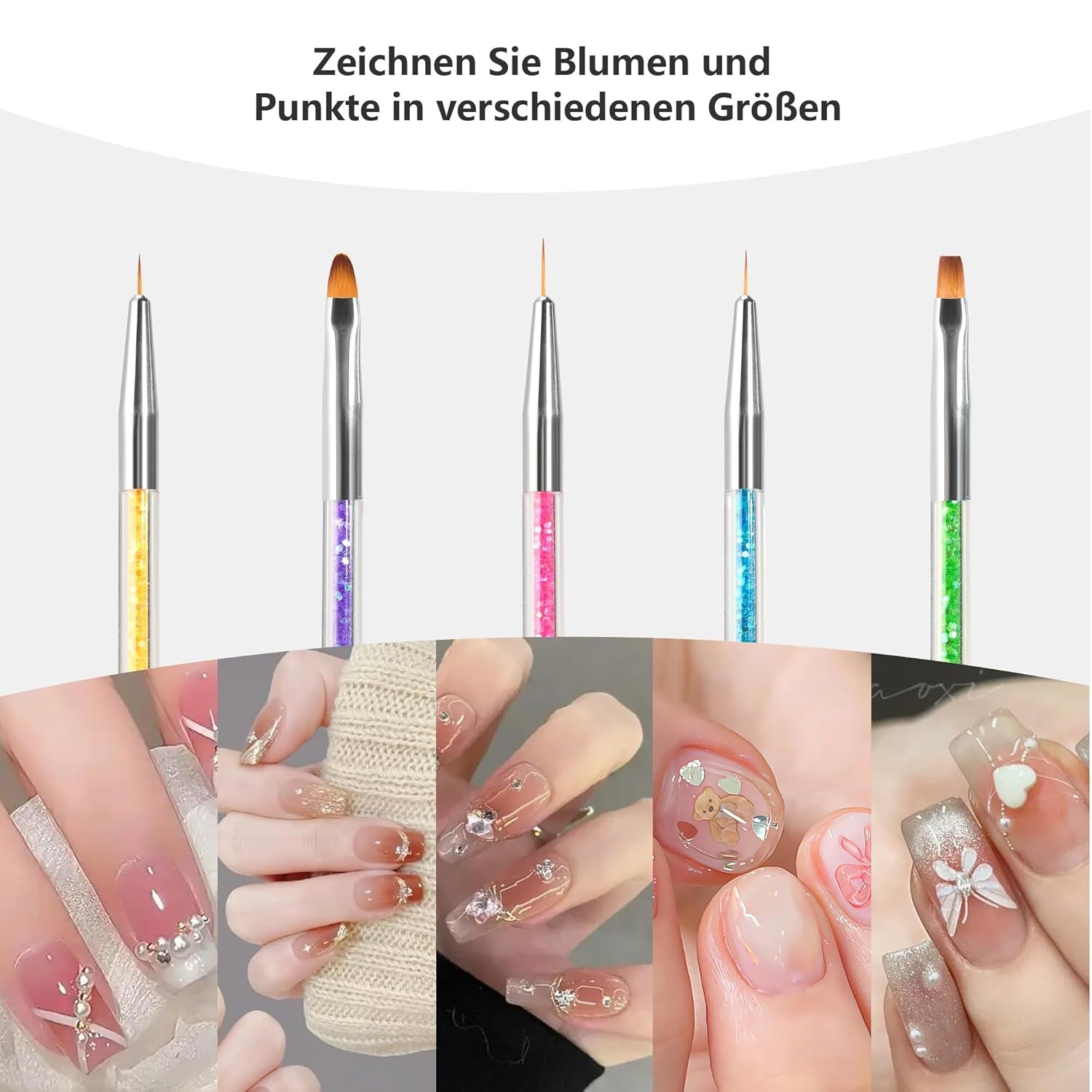 8 Stück Nagel Pinsel, Nagelkunstpinsel Pinsel Set, Pinsel Für Nägel Mit Doppelkopf Nail Art Pinsel Set Dotting Pen And Gel Borste för naglar Präzise Pinsel Für Nageldesign Und Verzierungen