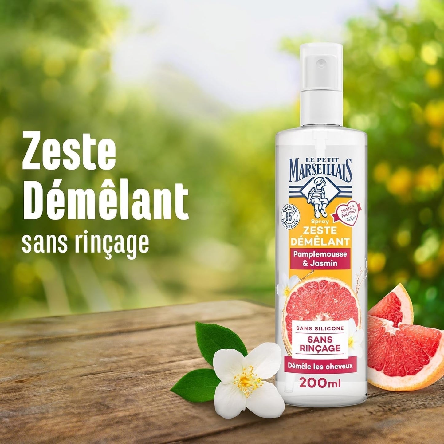 Le Petit Marseillais | Trasslingsspray med grapefrukt och jasmin (flaska på 200 ml) - kvarlämnande trasselvård - 95 % naturligt och silikonfritt hårborttagningsprodukter Naty Shop