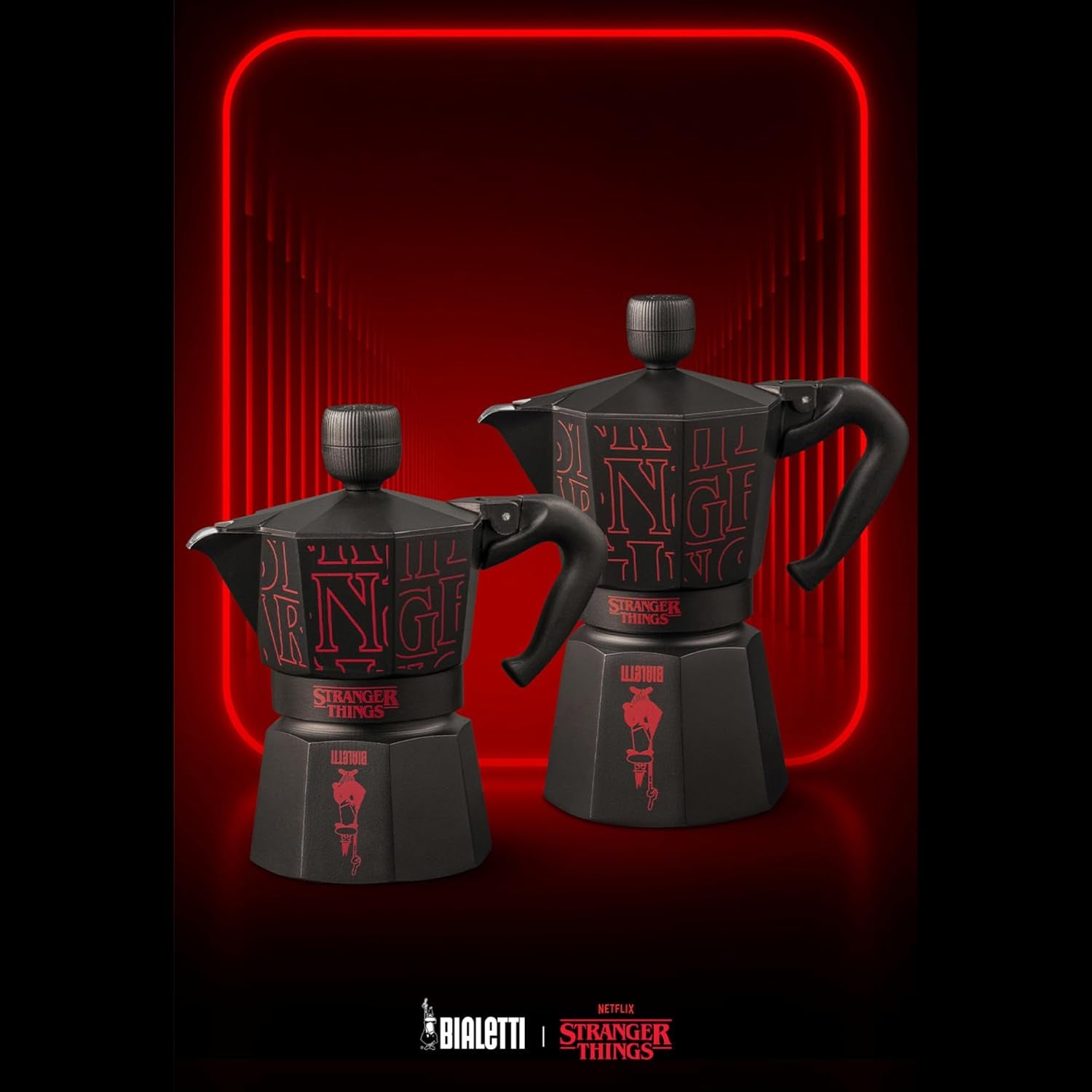 Bialetti Moka Express Stranger Things 3-kopps kaffebryggare, Musikknapp med USB-C-laddningsfunktion, Ej lämplig för induktionshällar, 3 koppar (130 ml), Svart