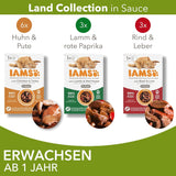 IAMS Delights Land Collection Våtfoder för katter - Multipack med köttsorter (lamm, nötkött, kyckling och kalkon) i sås, våtfoder för katter från 1 år, 12 x 85g