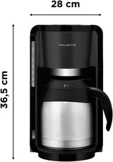 Rowenta Adagio Filter Espressomaskin, Termokanna i rostfritt stål, Håller kaffet varmt i upp till 4 timmar, 10-15 kopparkapacitet, 1,25L Kapacitet, Avtagbar filterkorg, Autoavstängning, Svart, CT3818