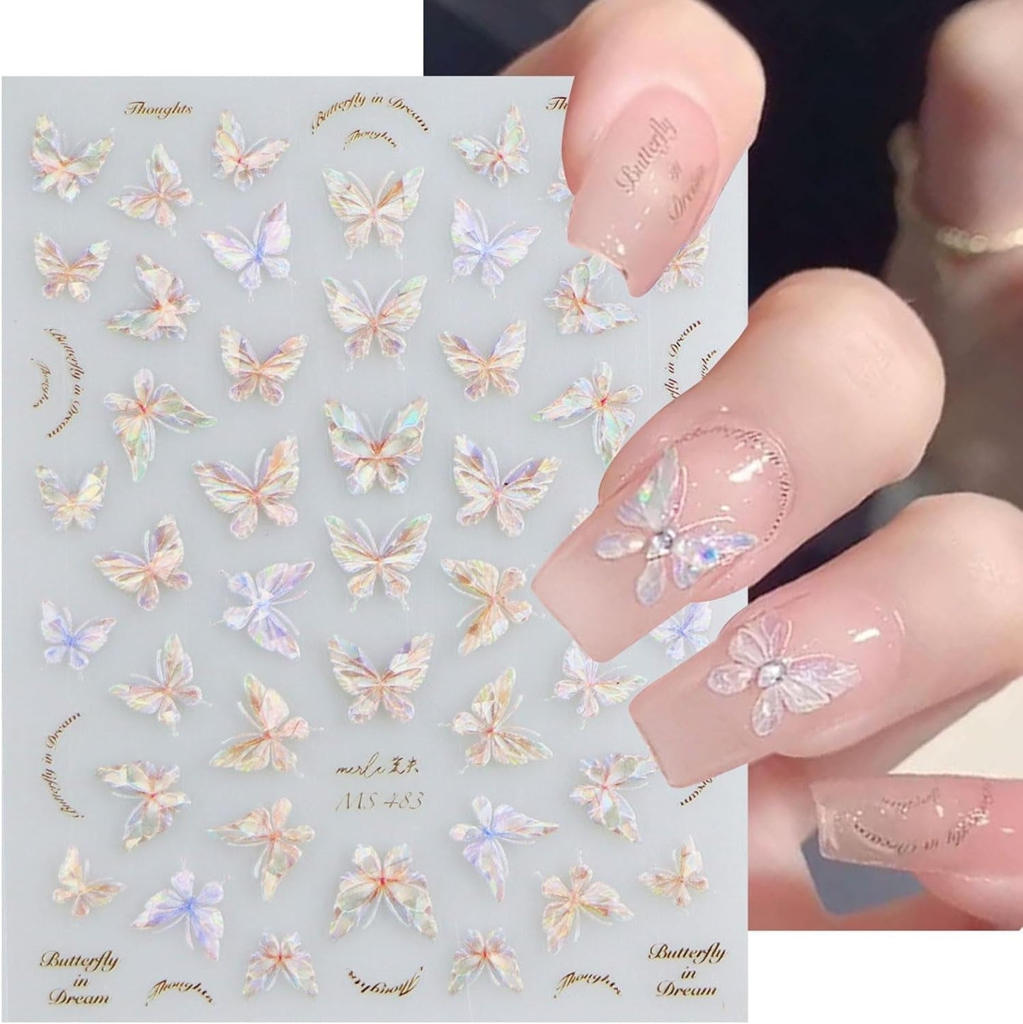 JMEOWIO 3D Nagelsticker Schmetterling Nail Art Sticker Selbstklebend Nagelaufkleber 5D Stereoskopisk Dekoration Nageldesign Zubehör 1 Blatt