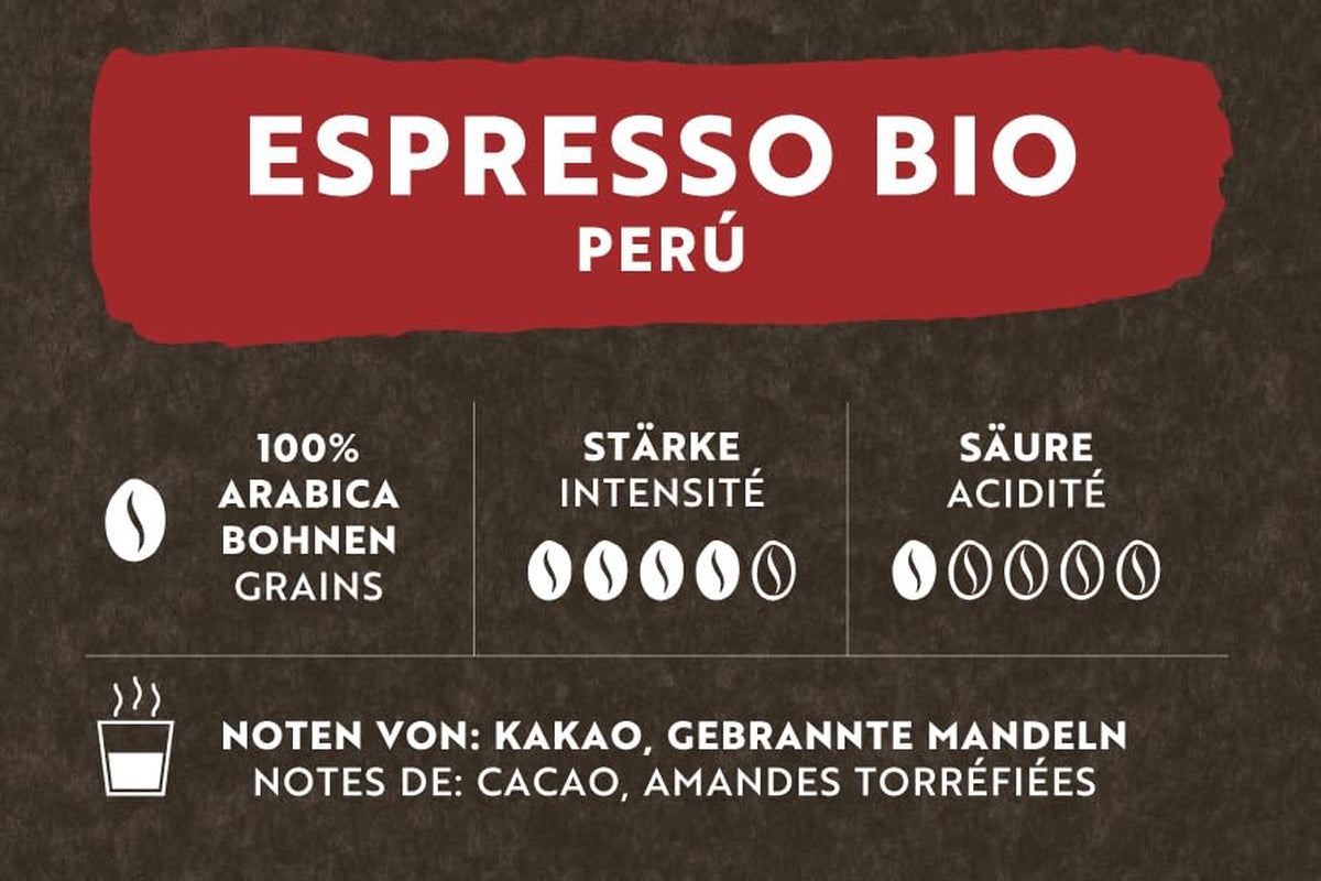 Café Royal Bio Espresso Peru – 100% Arabica Kaffeebohnen, aromatiskt intensiv, dunkle Röstung, Stärke 4/5, Bio & Fairtrade, 500 g ganze Bohnen