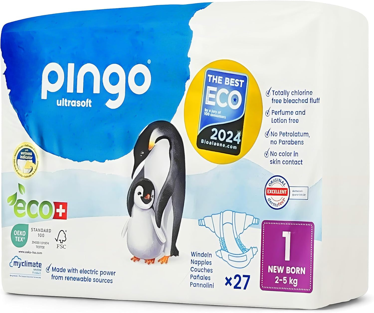 Ekologiska blöjor storlek 1 nyfödd (2-5 kg), 1 påse med 27 blöjor
