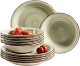 MÄSER servisset för 6, modern vintagelook, 12-delad bordsservering, handmålad, grön, kakel, olivgrön (Bel Tempo II)