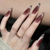 Mouyouglow Långa naglar Stiletto Milky White Gradient Rosa Glitter Coola falska naglar med lim Rosa Ombre Glitter konstgjorda naglar