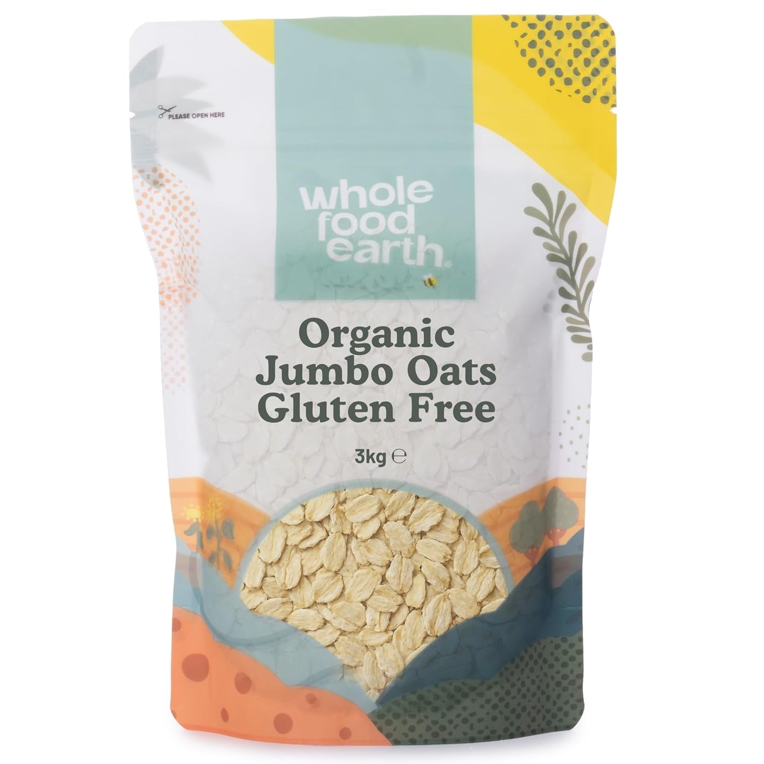 Wholefood Earth Organic Jumbo Havregryn, Glutenfri – 3 kg | Icke-GMO | Vegan | Rik på fibrer | Certifierad ekologisk