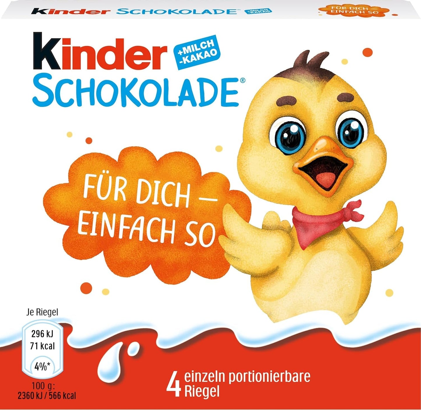 Kinderchoklad (20 x 50 g) - Alla hjärtans dag-present till honom och henne, karneval och fastelavnsgodis - Fyllda mjölkchokladkakor - 20 förpackningar med 4 individuella barer vardera