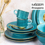 Prospero Premium kaffeservis för 4, restaurangkvalitet, modern kaffeservering i 12 delar i unik vintagestil, slitstarkt porslin, blått