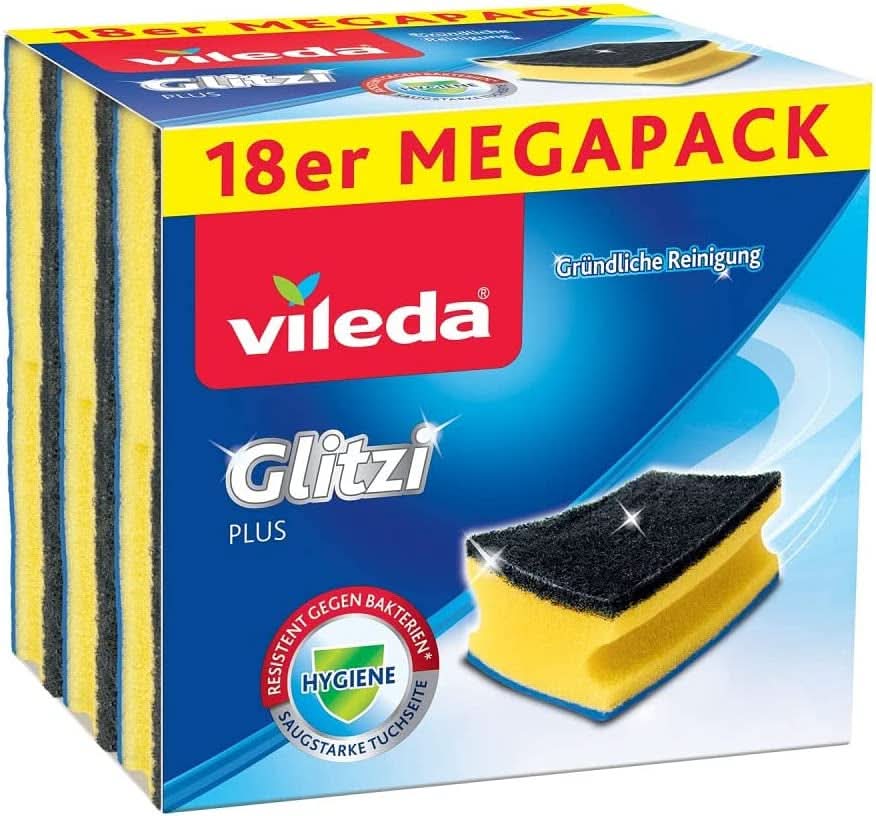 Vileda Glitzi, disksvamp för köket, med antibakteriell effekt, mycket absorberande, 18 st Naty Shop Köksdiskmedel