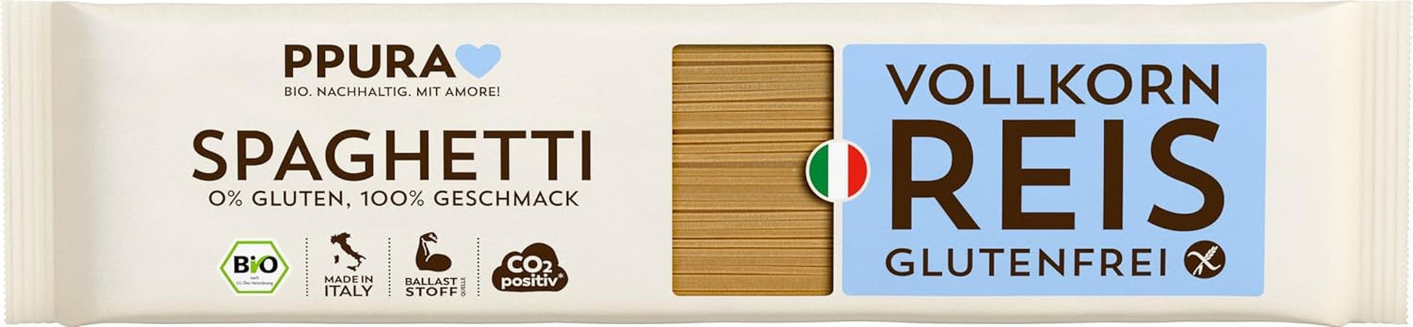 PPURA Spaghetti med ekologiskt glutenfritt helris 400g - Italiensk naturpasta med ekologiskt helris - Glutenfri, utan socker eller tillsatser, traditionellt tillagad